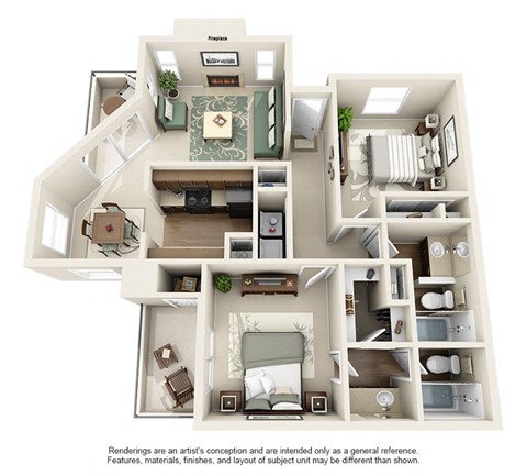 a 3d drawing of a floor plan of a house